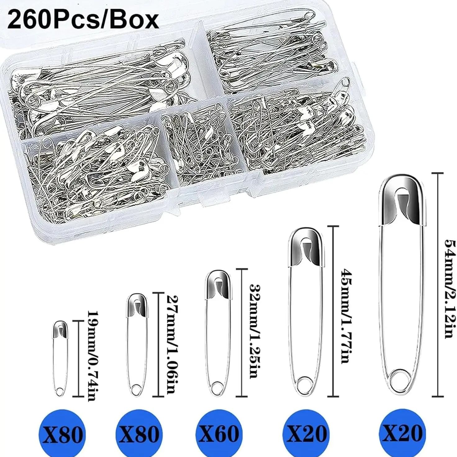 Jewelry Making Organizer - Silver Safety Pins Kit With Storage