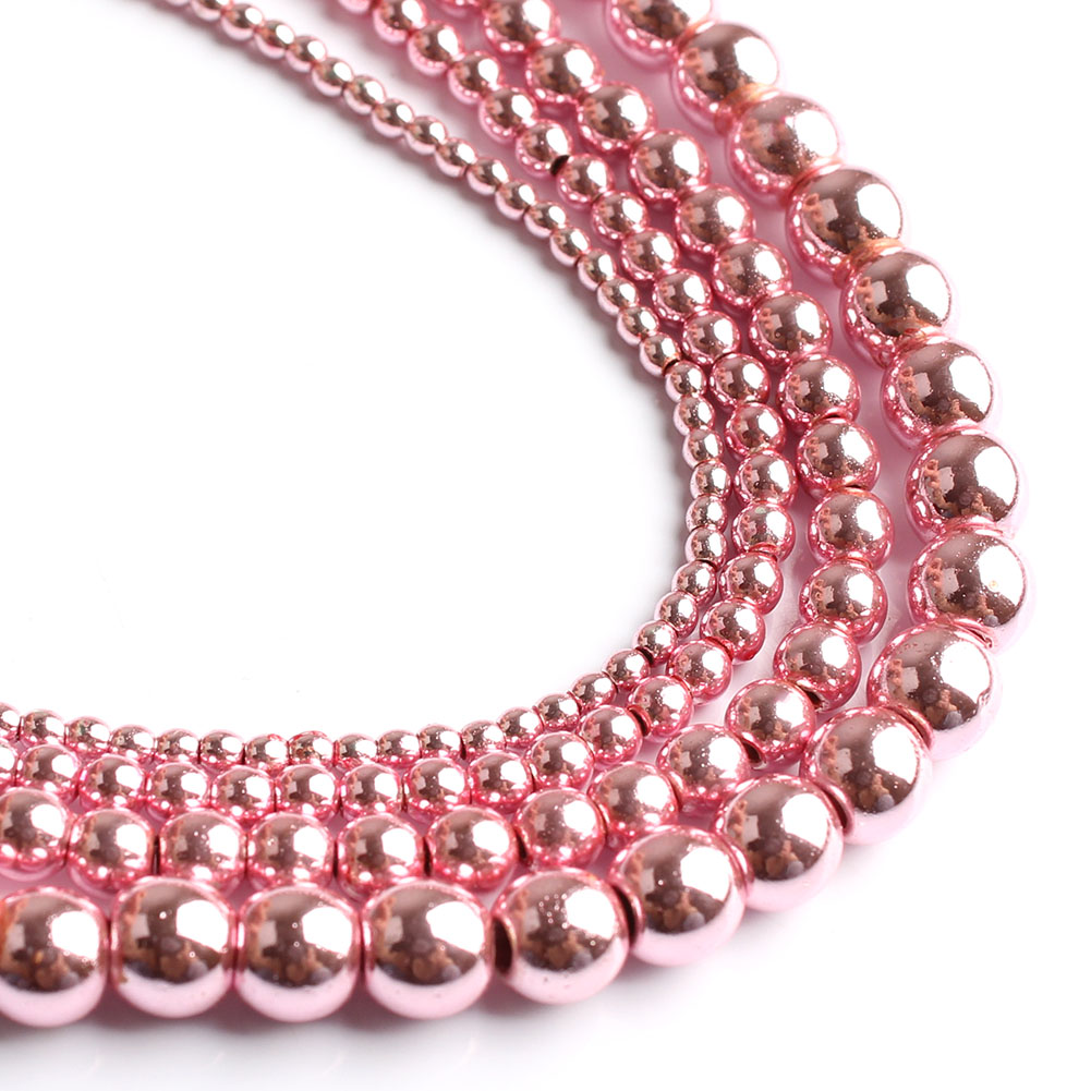 Seed Bead Tube - Natural Pink Hematite Stone Round Beads