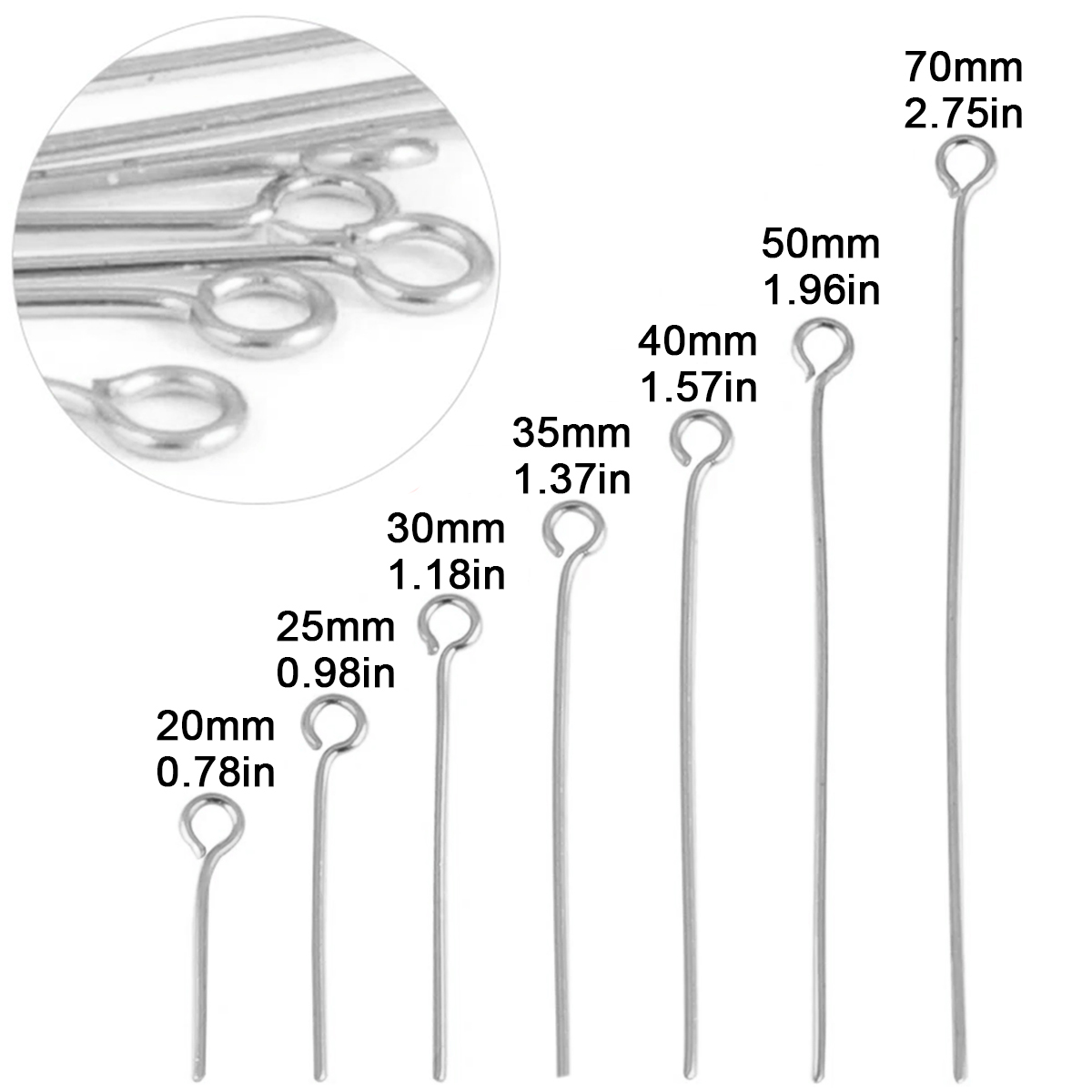 100Pcs/Lot Stainless Steel Eye - Jewelry Making Head Pins 评论和价格