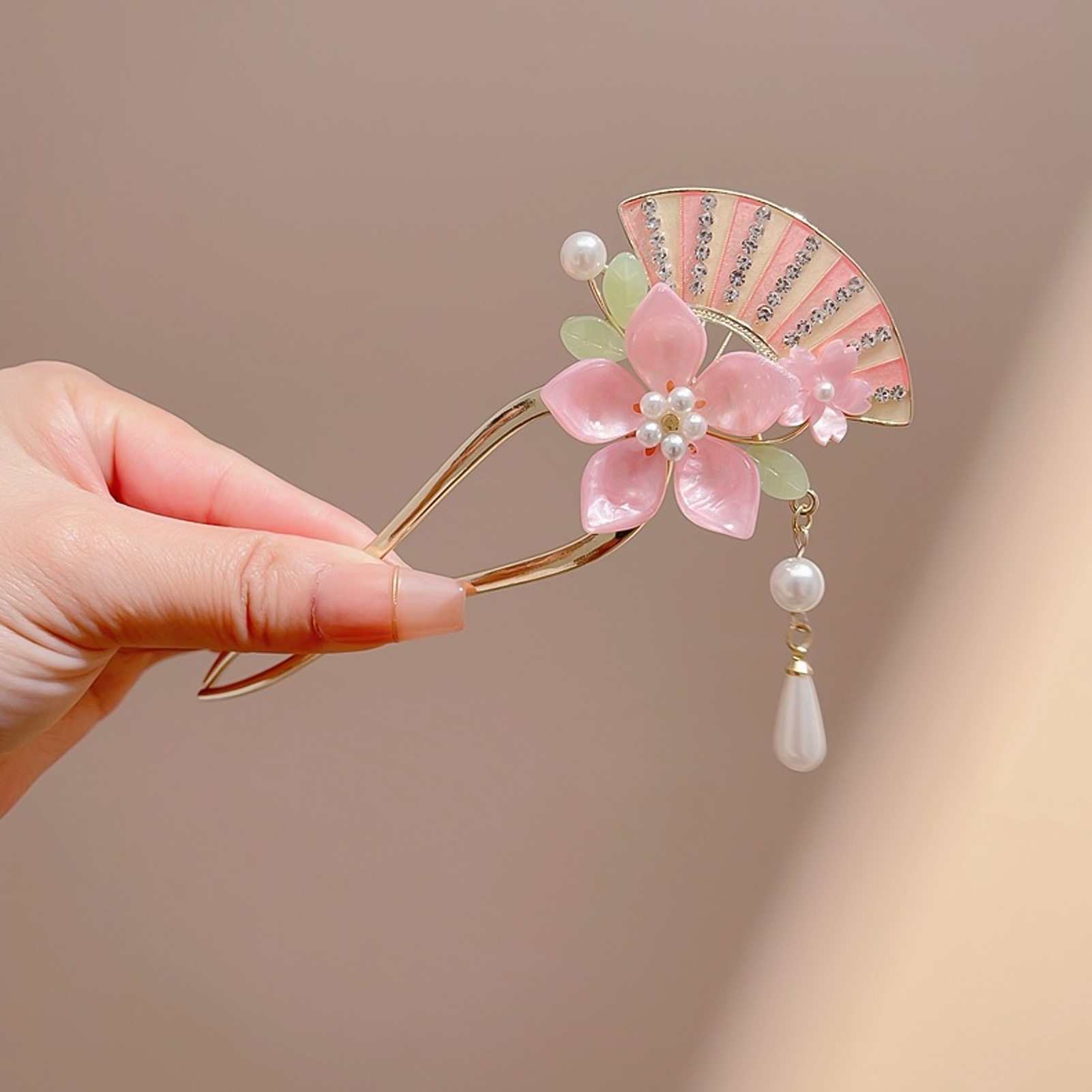 Elegant Pink Flower Hair Pin U - Jewelry Making Adults 评论和价格